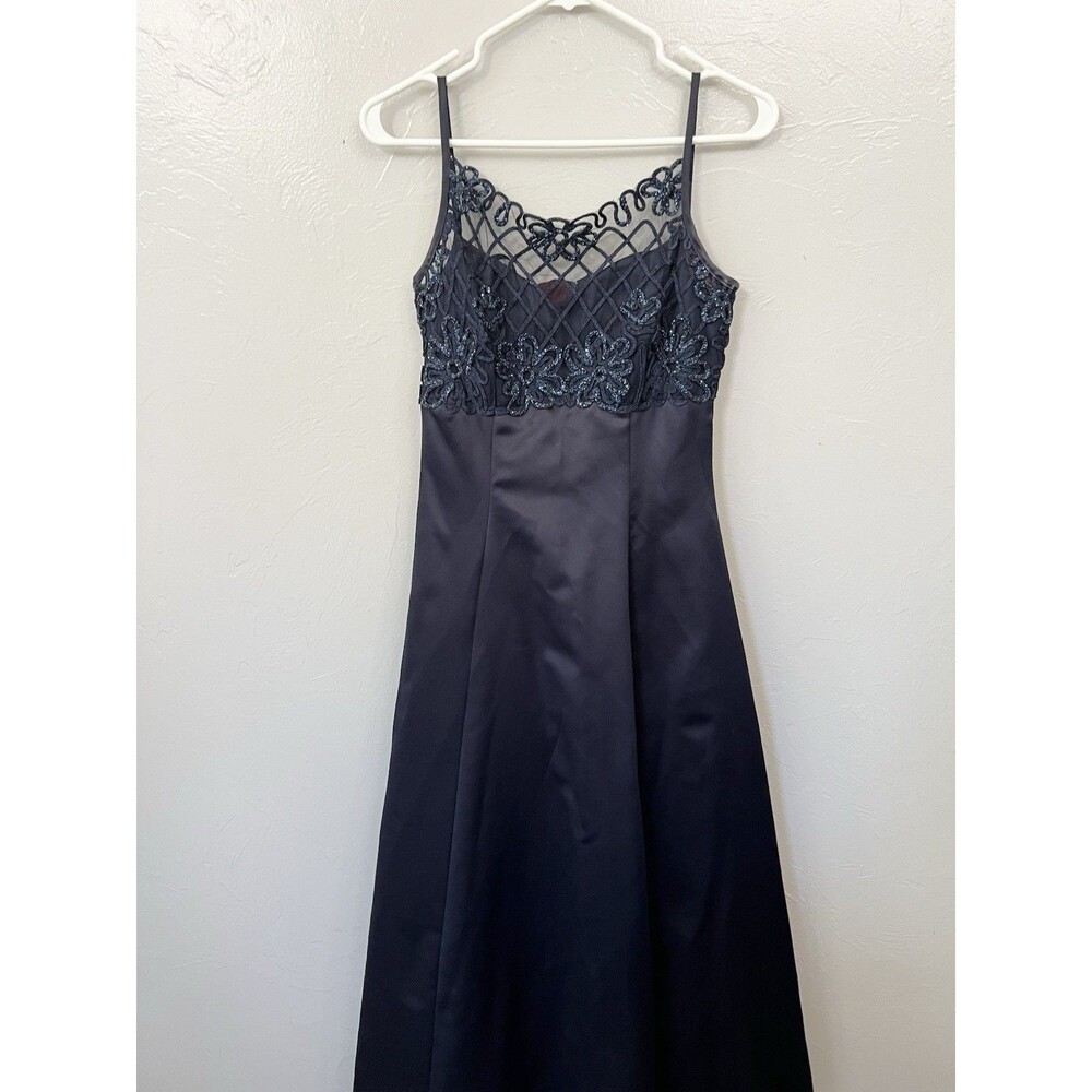 Vintage 90's whimsygoth Navy Blue beaded party formal prom dress size 7/8 Small - Picture 2 of 8